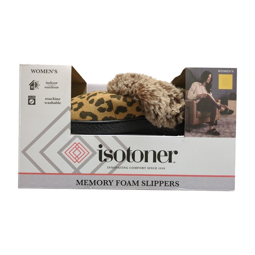 Isotoner Women's Memory Foam Classic Comfort Clog Slipper Leopard M (7.5-8)